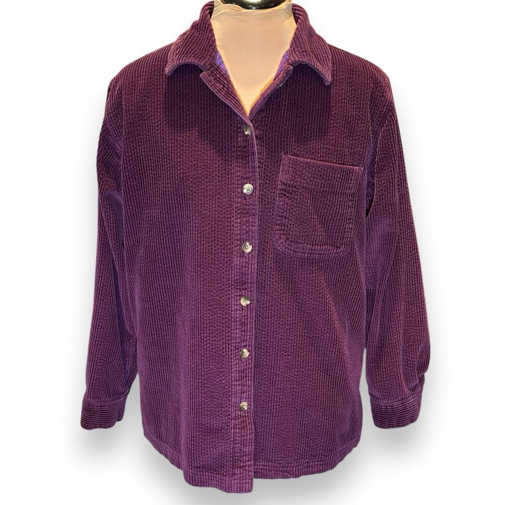 LL Bean Flannel Lined Corduroy Button Down Shirt Size Small Vintage Purple